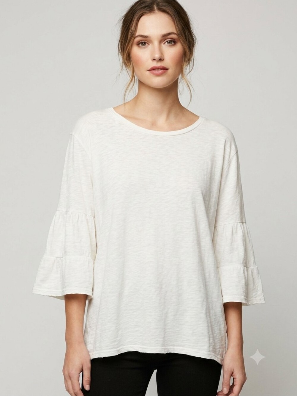 Velvet by Graham & Spencer Vintage Slub Bell Sleeve Top Ivory L 100% Cotton Boho